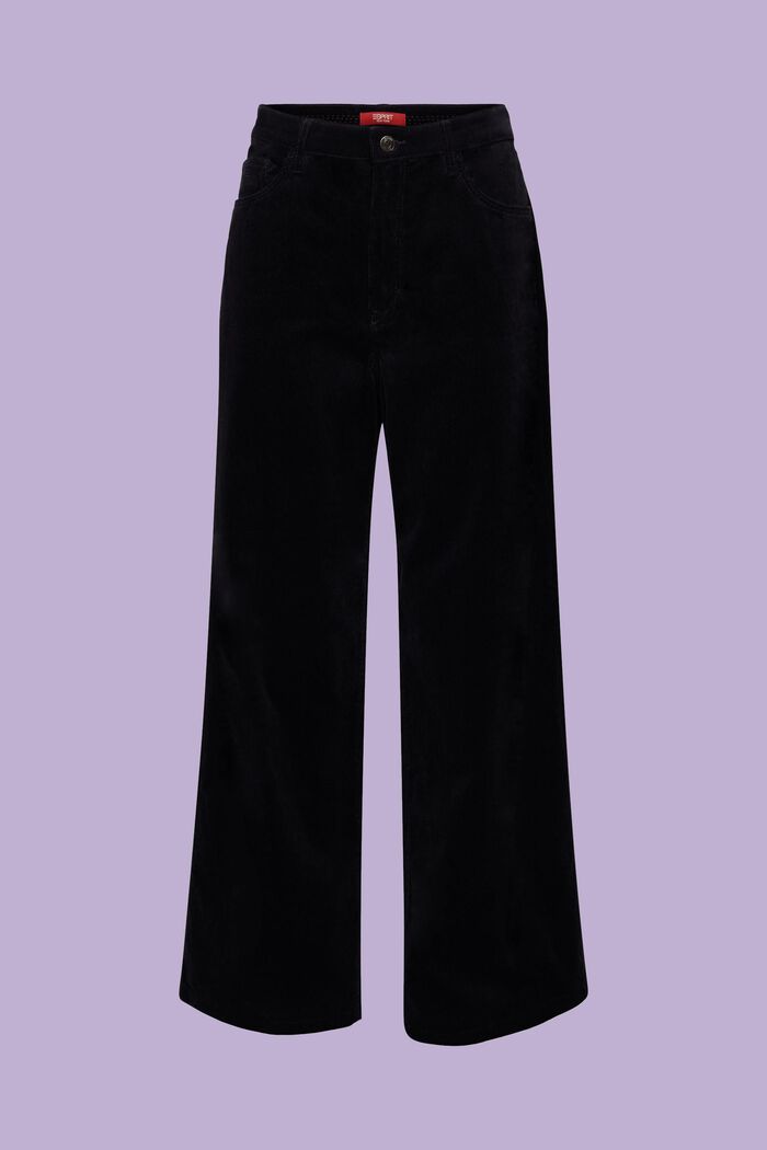 Corduroy broek met wijde pijpen en hoge taille, BLACK, detail image number 5
