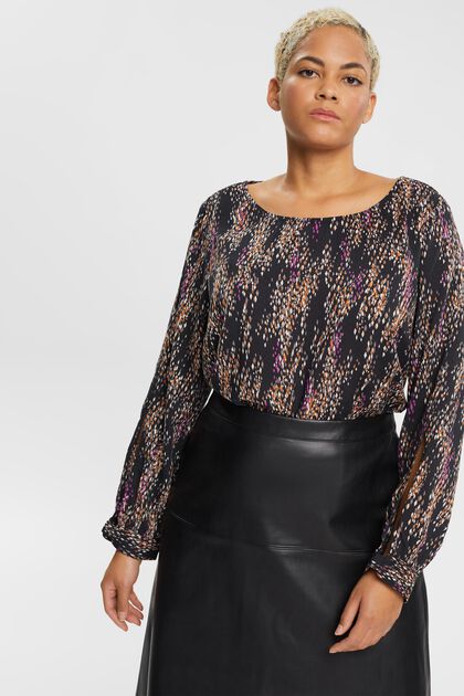 CURVY blouse met motief, BLACK, overview