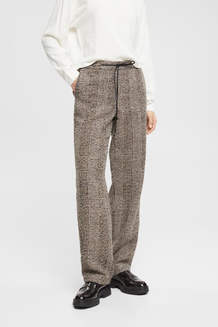Pantalon taille haute en laine mélangée, BLACK, detail image number 1