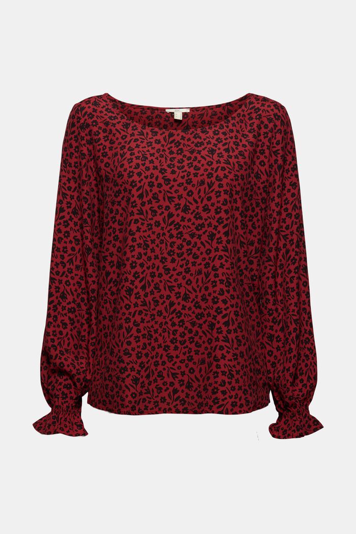 Gebloemde blouse, LENZING™ ECOVERO™, DARK RED, overview