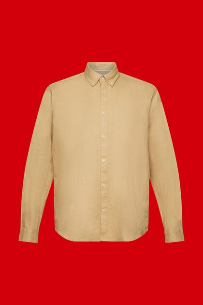 Overhemd met buttondownkraag van een mix van katoen en linnen