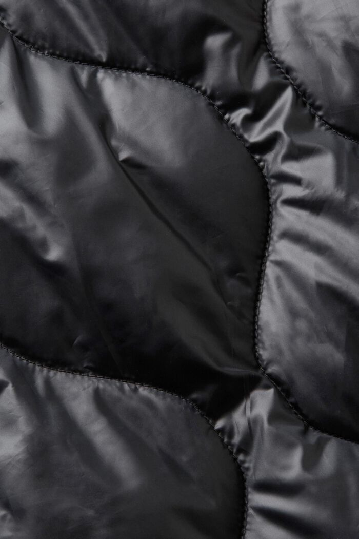 Gewatteerde mantel met ribgebreide kraag, BLACK, detail image number 6