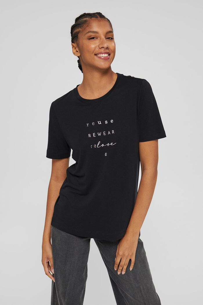 T-shirt met print van TENCEL™ x REFIBRA™, BLACK, detail image number 0