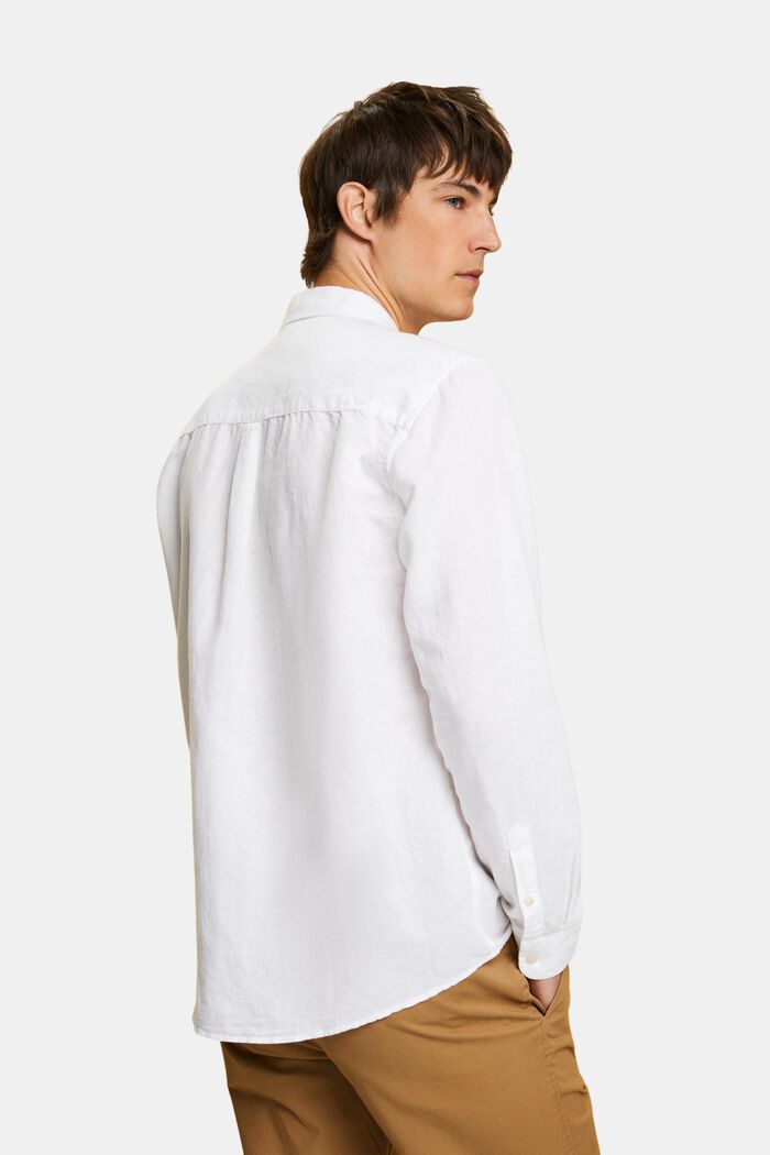 Overhemd met buttondownkraag van een mix van katoen en linnen, WHITE, detail image number 3