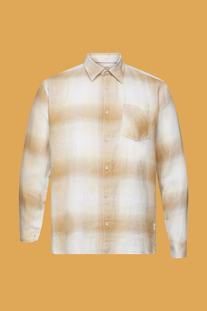 Chemise en mélange de coton et chanvre à motif tartan à carreaux, ICE, overview