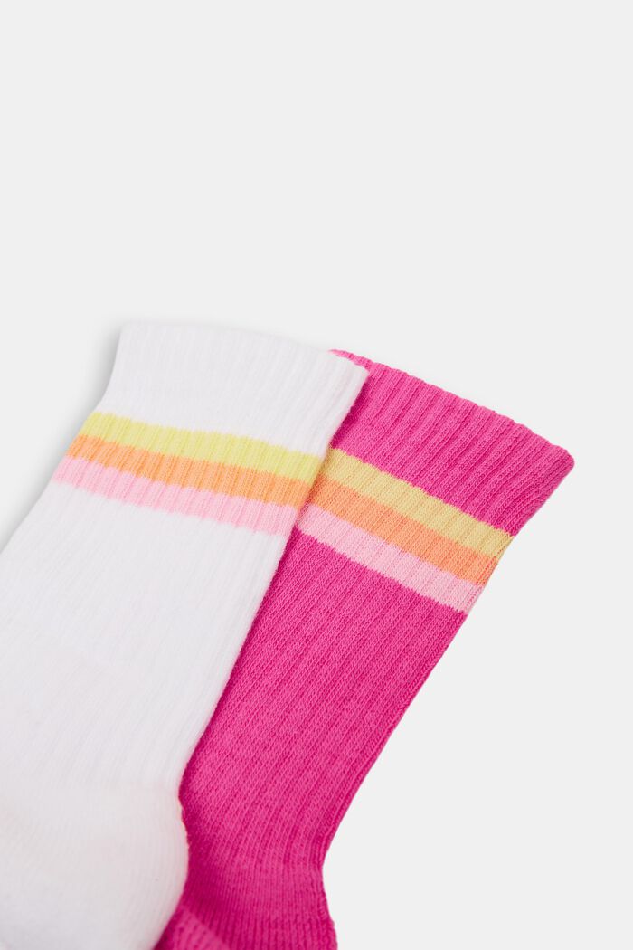 Set van 2 paar geribde sokken met strepen, WHITE/PINK, detail image number 1