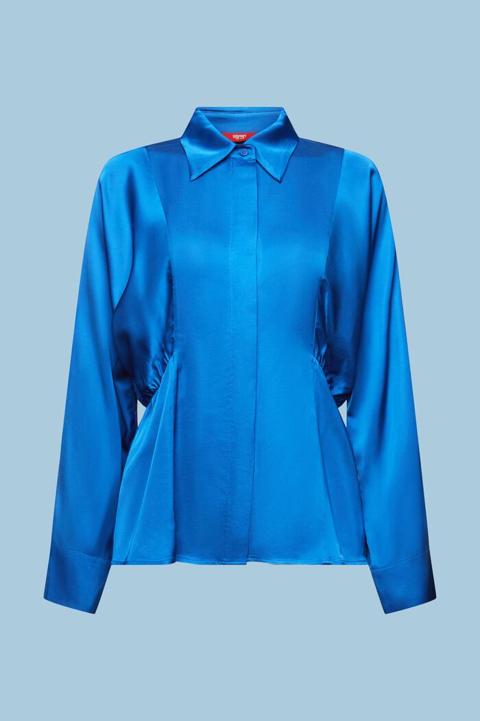 Gedrapeerde satijnen blouse met peplum, BRIGHT BLUE, detail image number 6