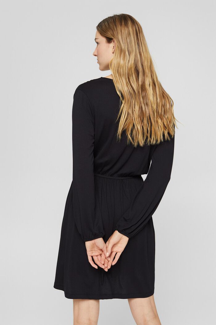 Jersey jurk met bandjes met kwastjes, LENZING™ ECOVERO™, BLACK, detail image number 2