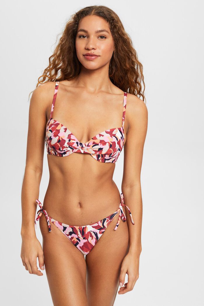 Gewatteerde bikinitop met beugels en bloemenprint, DARK RED, detail image number 1