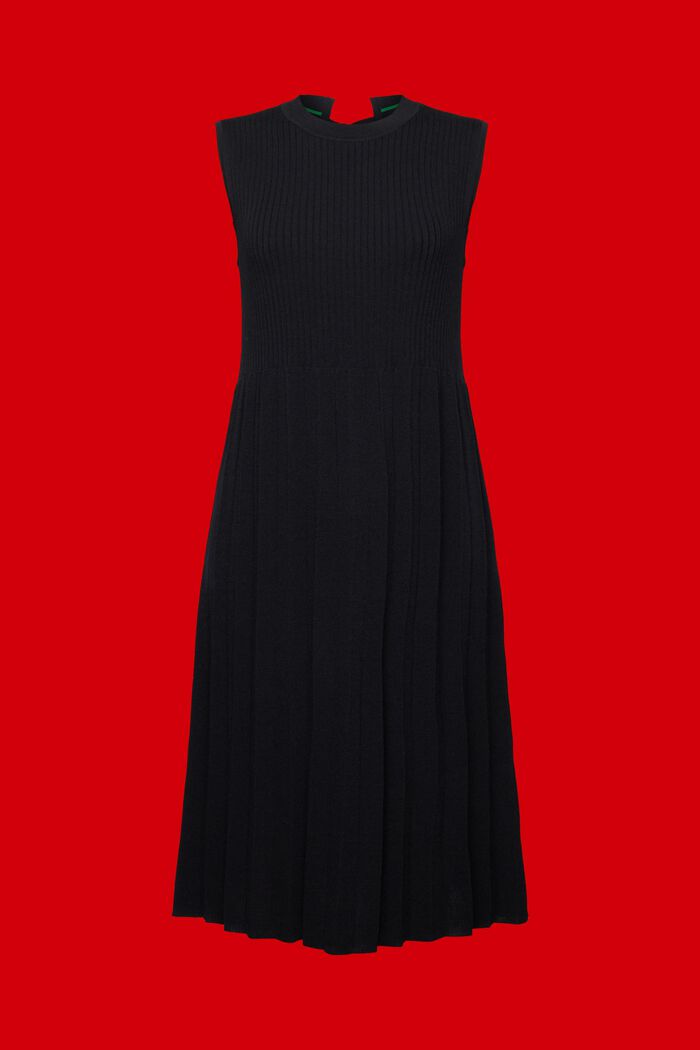 Mouwloze, geplisseerde maxi-jurk met ronde hals, BLACK, detail image number 7