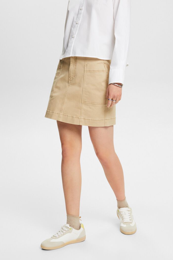 Mini-jupe en twill de coton délavé, BEIGE, detail image number 0