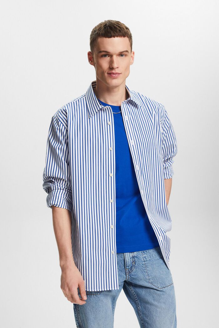 Gestreept overhemd van popeline, BRIGHT BLUE, detail image number 0