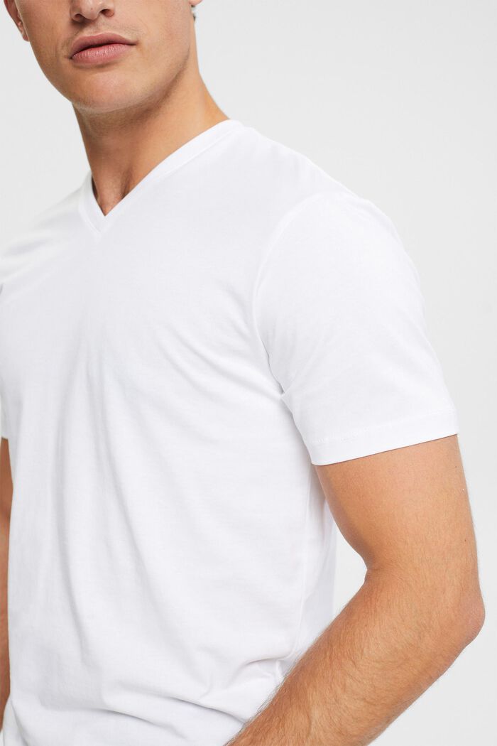 T-shirt à encolure en V en coton durable, WHITE, detail image number 0