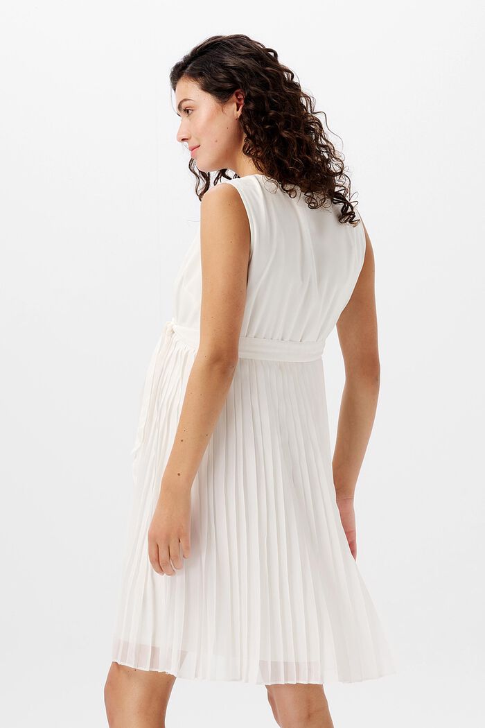 Geplisseerde jurk met strikceintuur, OFF WHITE, detail image number 1