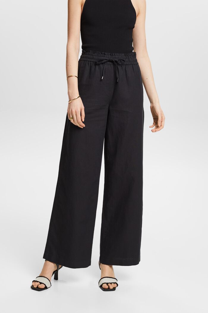 Pantalon en coton et lin, BLACK, detail image number 0
