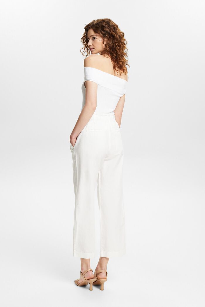 Jupe-culotte cropped en coton et lin, OFF WHITE, detail image number 2