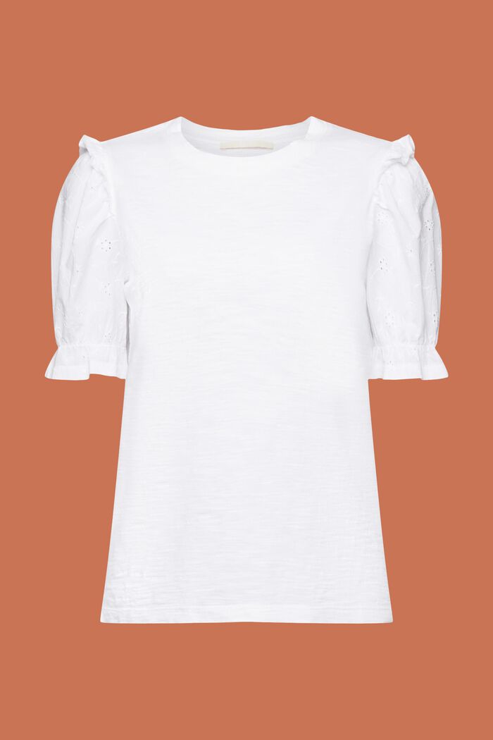 T-shirt met broderie en pofmouwen, WHITE, detail image number 7