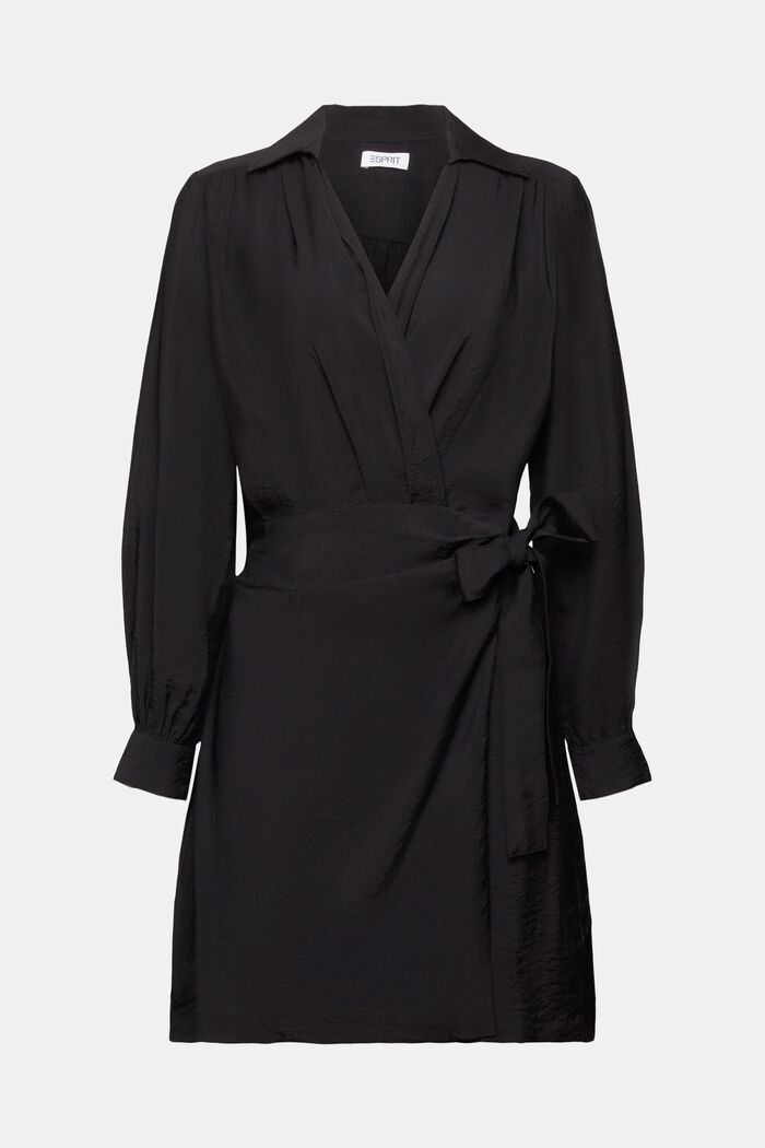 Crinkled mini-jurk met wikkeleffect, BLACK, detail image number 5