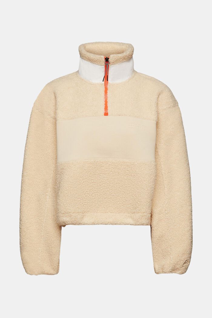 Sweatshirt met een halve rits, van een materiaalmix, CREAM BEIGE, detail image number 5