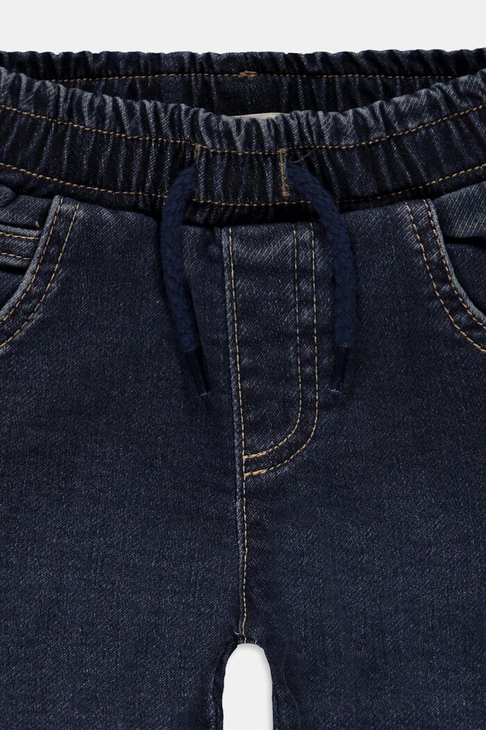 Jeans met elastische band van katoen, BLUE DARK WASHED, detail image number 2