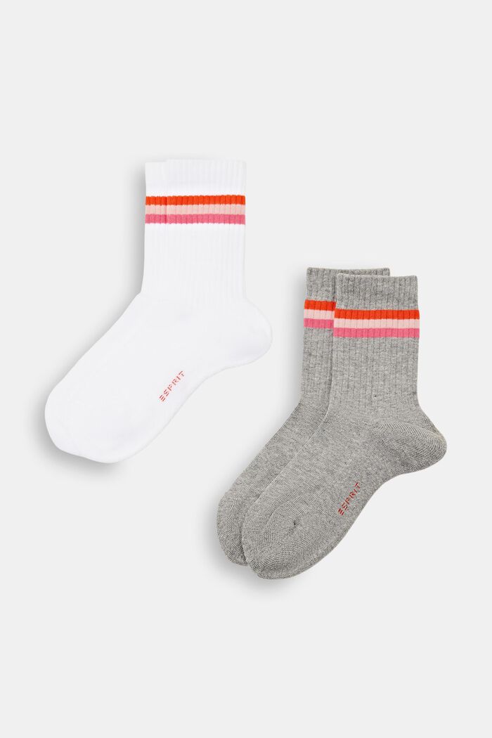 Set van 2 paar geribde sokken met strepen, WHITE/LIGHT GREY, detail image number 0