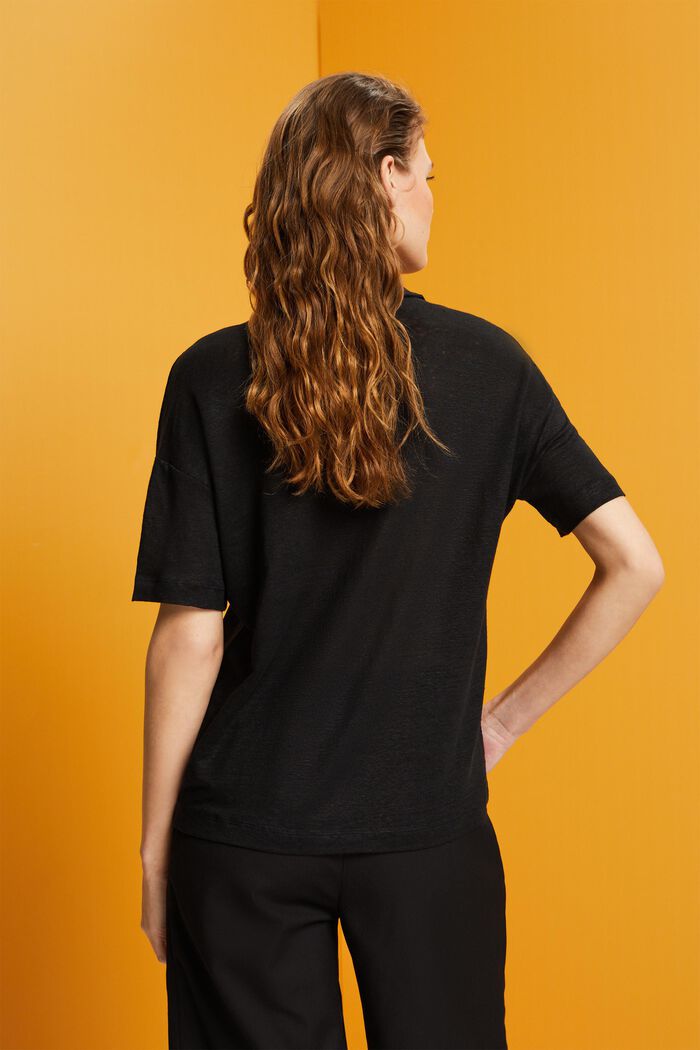 T-shirt met een polokraag, 100% linnen, BLACK, detail image number 3