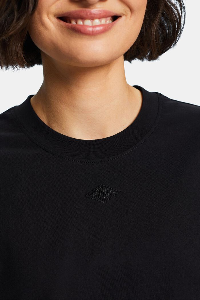 T-shirt met logoborduursel van pimakatoen, BLACK, detail image number 2