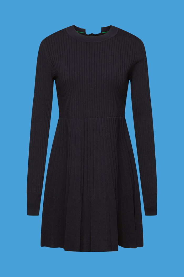 Mini-robe plissée à manches longues et encolure ronde, BLACK, detail image number 6