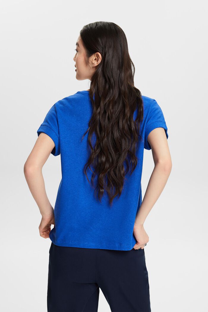 T-shirt à encolure en V en mélange de lin et coton, BRIGHT BLUE, detail image number 2