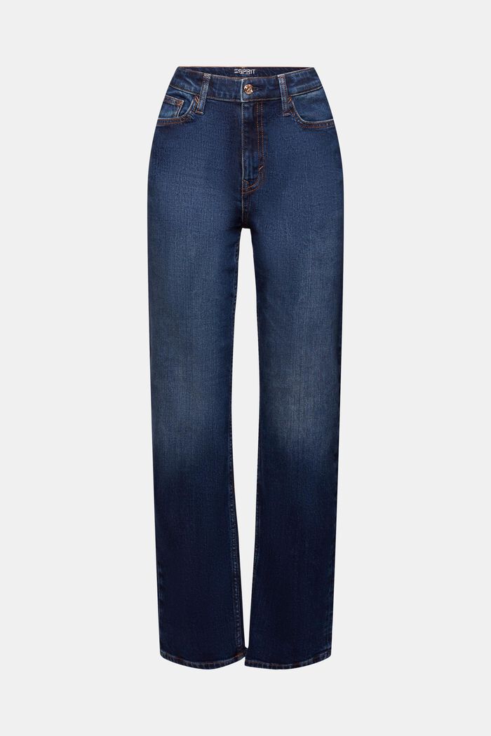 Straight jeans met retrolook en hoge taille, BLUE DARK WASHED, detail image number 7