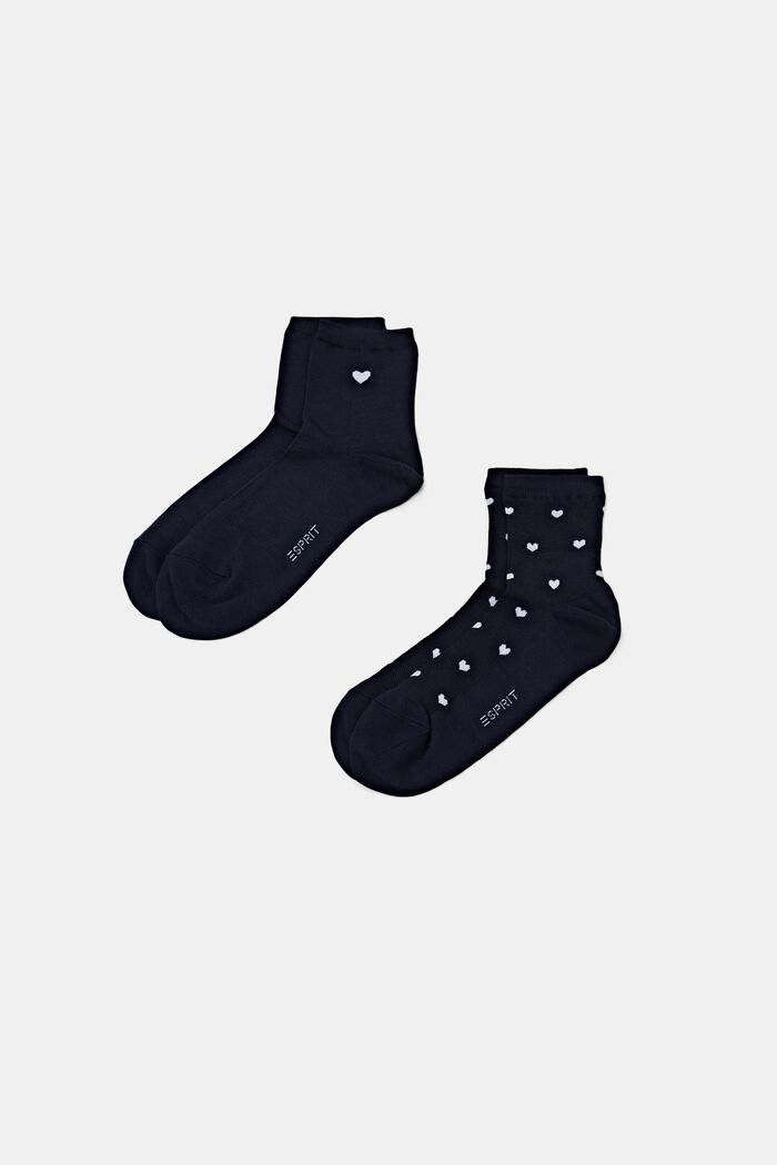 Set van 2 paar sokken met hartjesprint, SPACE BLUE, detail image number 0