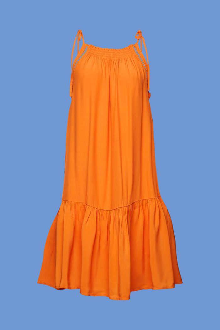 Gesmokte jurk met schouderbanden, TENCEL™, ORANGE, detail image number 6