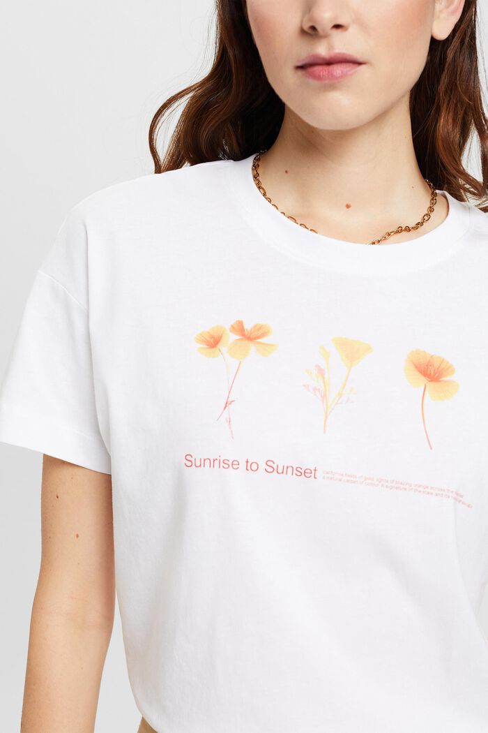 T-shirt à imprimé à fleurs sur la poitrine, WHITE, detail image number 2