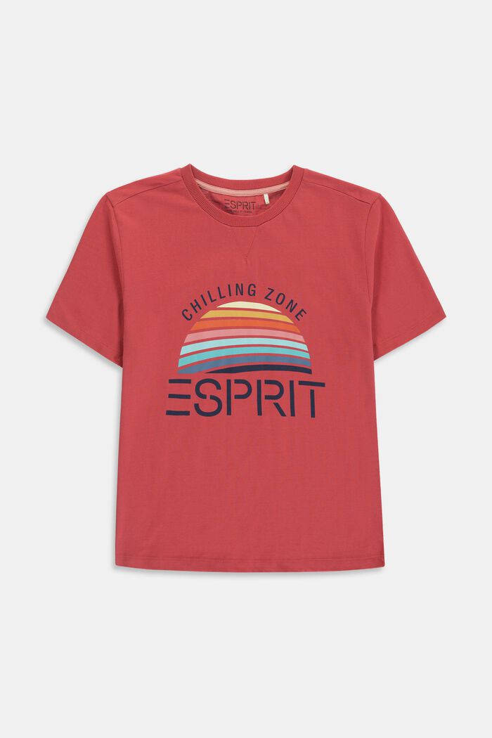 T-shirt met logoprint, 100% katoen, GARNET RED, overview