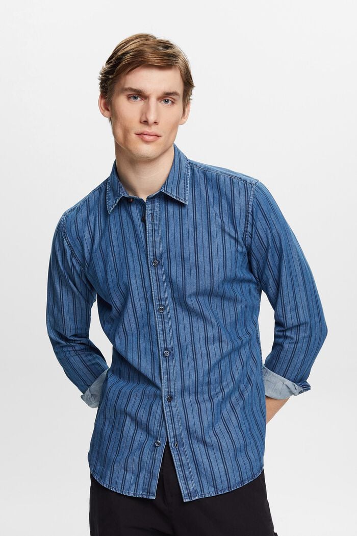 Chemise en jean de coupe Slim Fit à rayures, NAVY/BLUE, detail image number 0