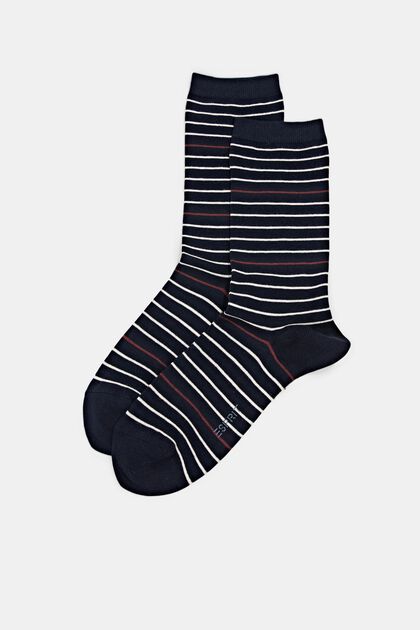 Set van 2 paar gestreepte sokken, organic cotton, MARINE, overview