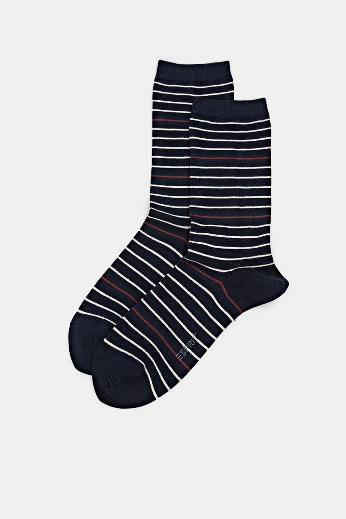 Set van 2 paar gestreepte sokken, organic cotton, MARINE, detail image number 0