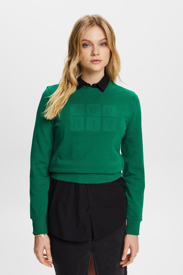 Sweatshirt met logoborduursel, organic cotton, DARK GREEN, detail image number 0