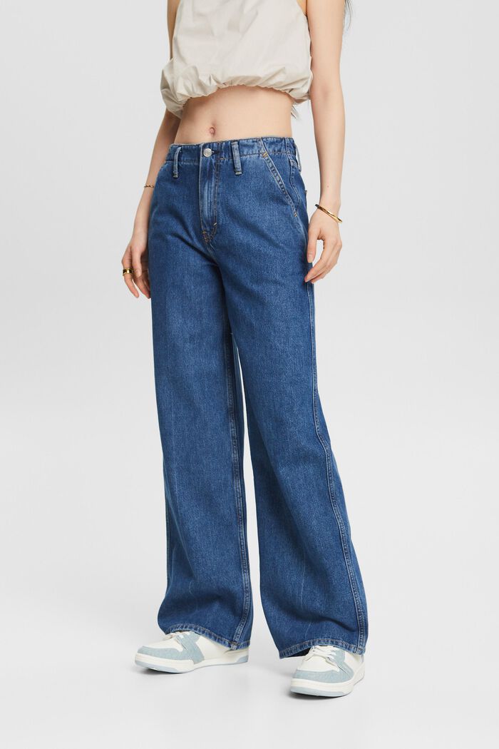 Retro jeans met hoge taille en wijde pijpen, BLUE MEDIUM WASHED, detail image number 0