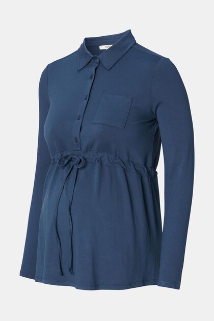 Jersey blouse met lange mouwen, DARK BLUE, overview