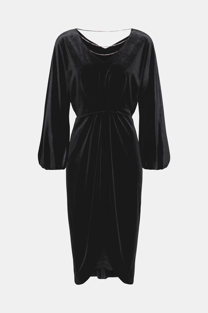 Fluwelen midi-jurk, BLACK, overview