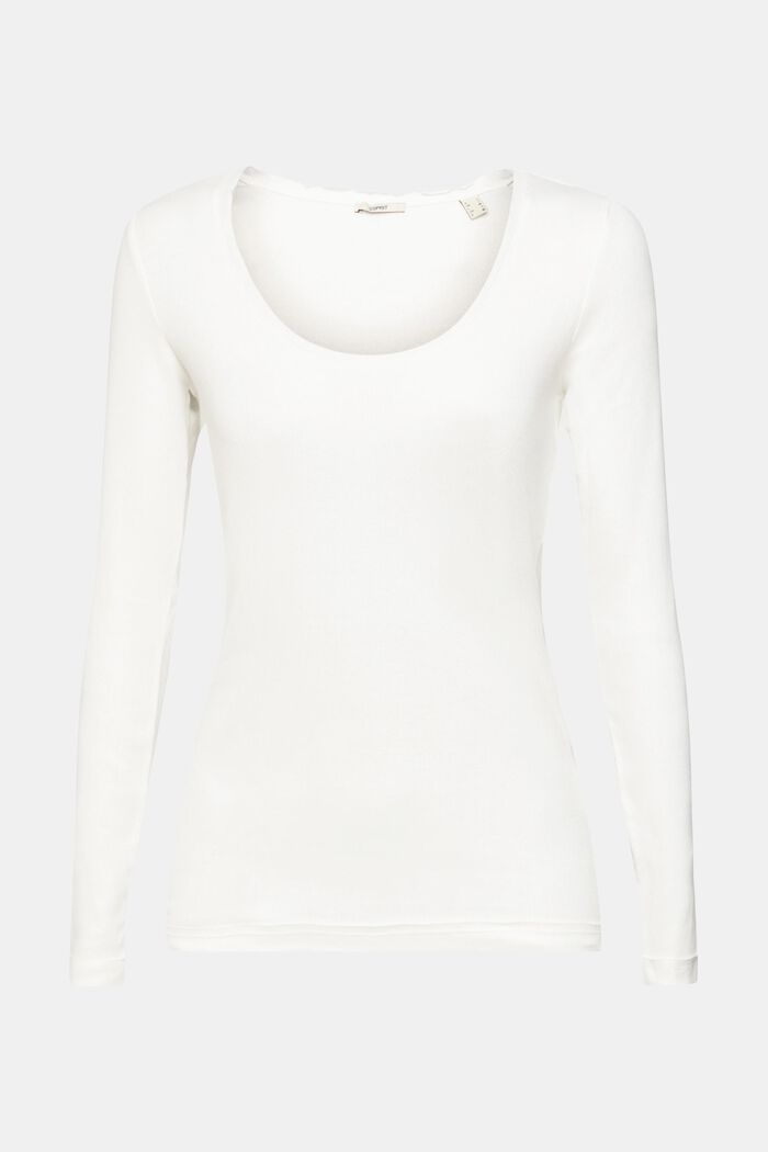 T-shirt à manches longues à encolure ondulée, OFF WHITE, detail image number 2