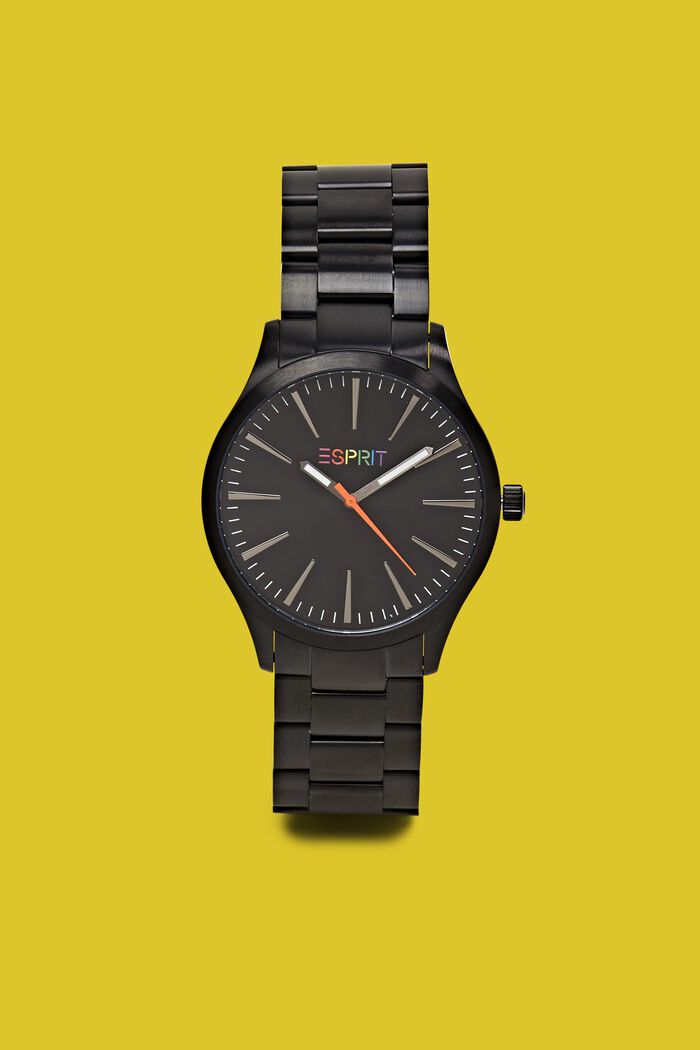 Edelstalen horloge met meerkleurig logo, BLACK, detail image number 0