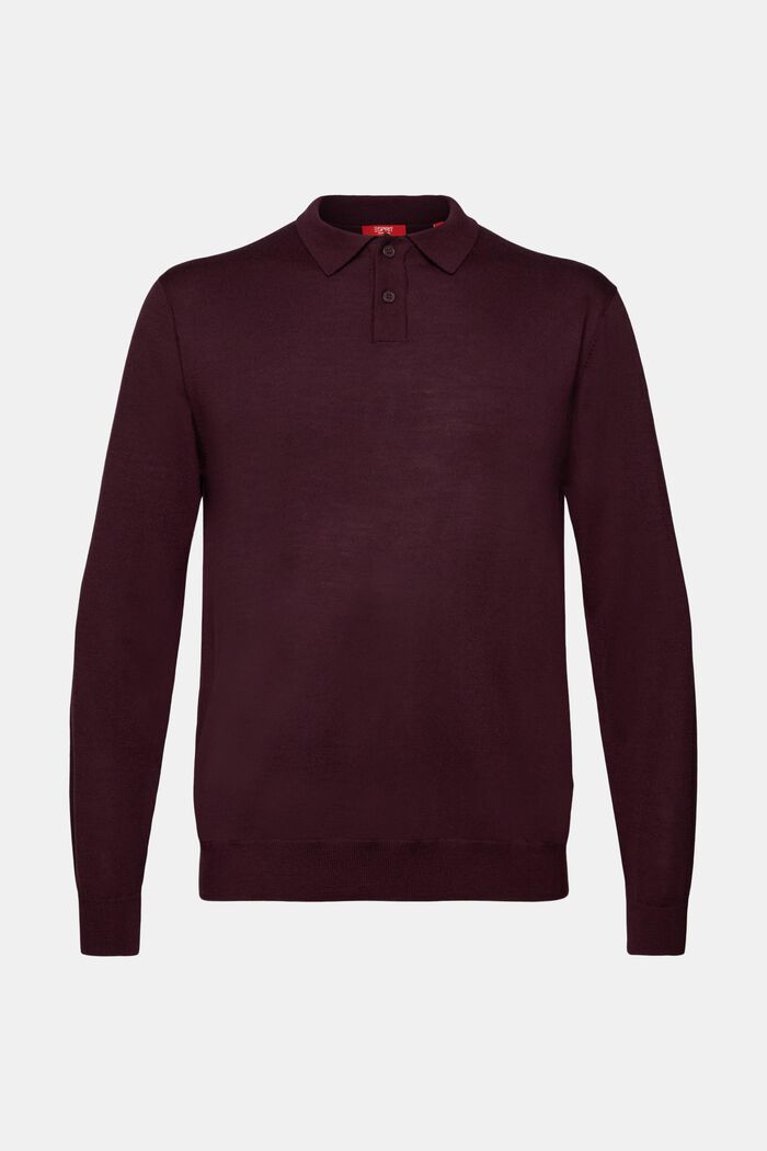 Wollen polosweater, AUBERGINE, detail image number 5
