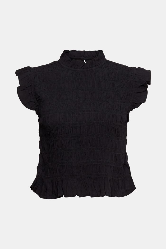 Gesmokte blouse, LENZING™ ECOVERO™, BLACK, overview