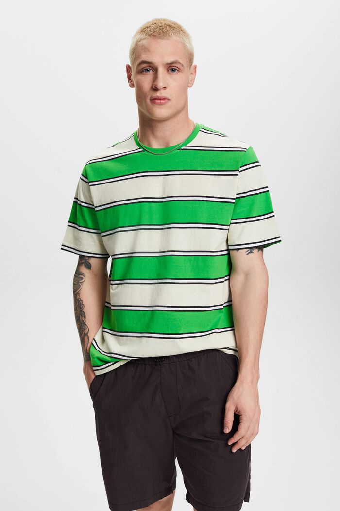 T-shirt rayé en coton durable, GREEN, detail image number 0