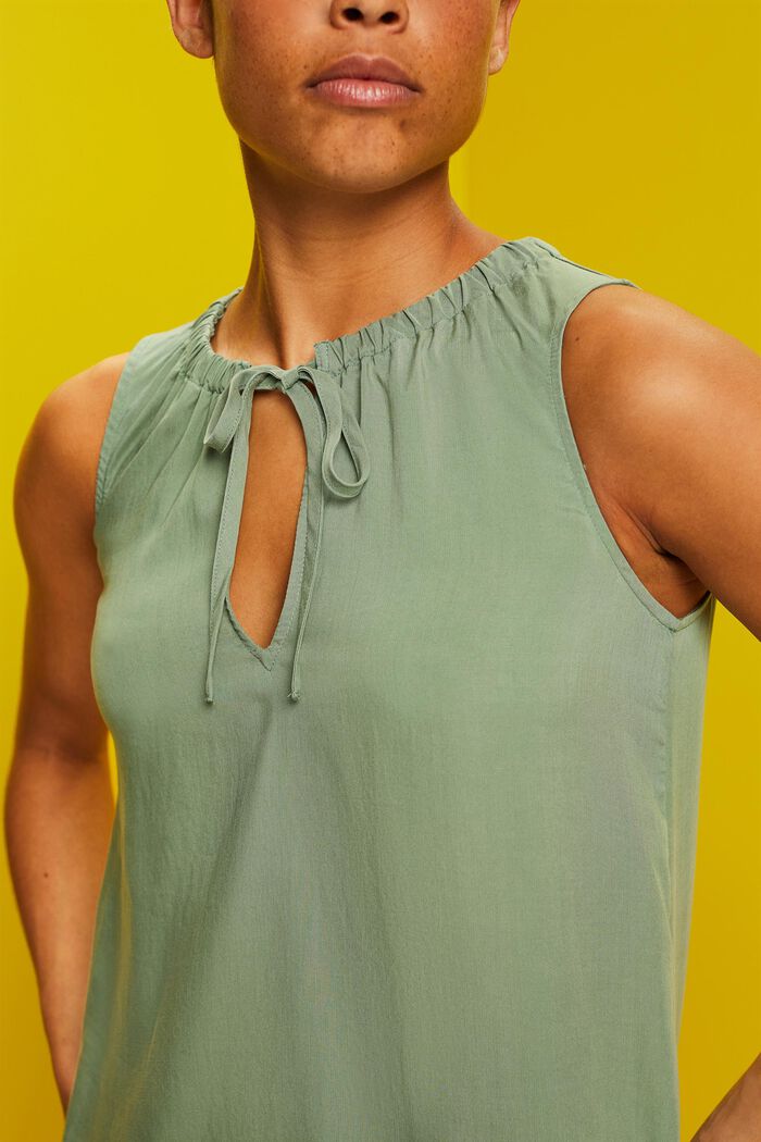 Mouwloze blouse met elastische kraag, PALE KHAKI, detail image number 2