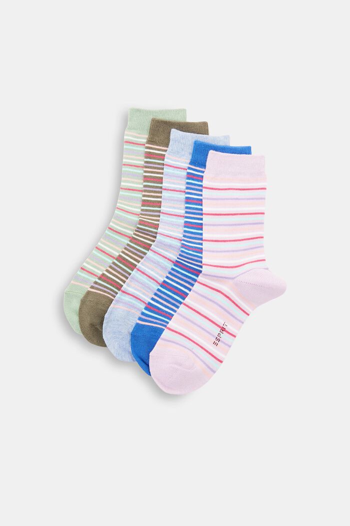 Set gestreepte sokken van een mix van organic cotton, GREEN/ROSE, detail image number 0