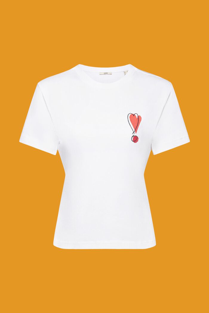 Katoenen T-shirt met geborduurd hartmotief, WHITE, detail image number 5