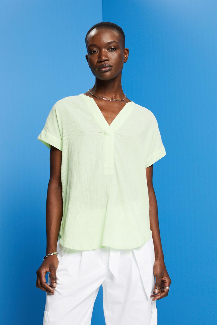 Gestructureerde blouse van katoen, CITRUS GREEN, detail image number 0